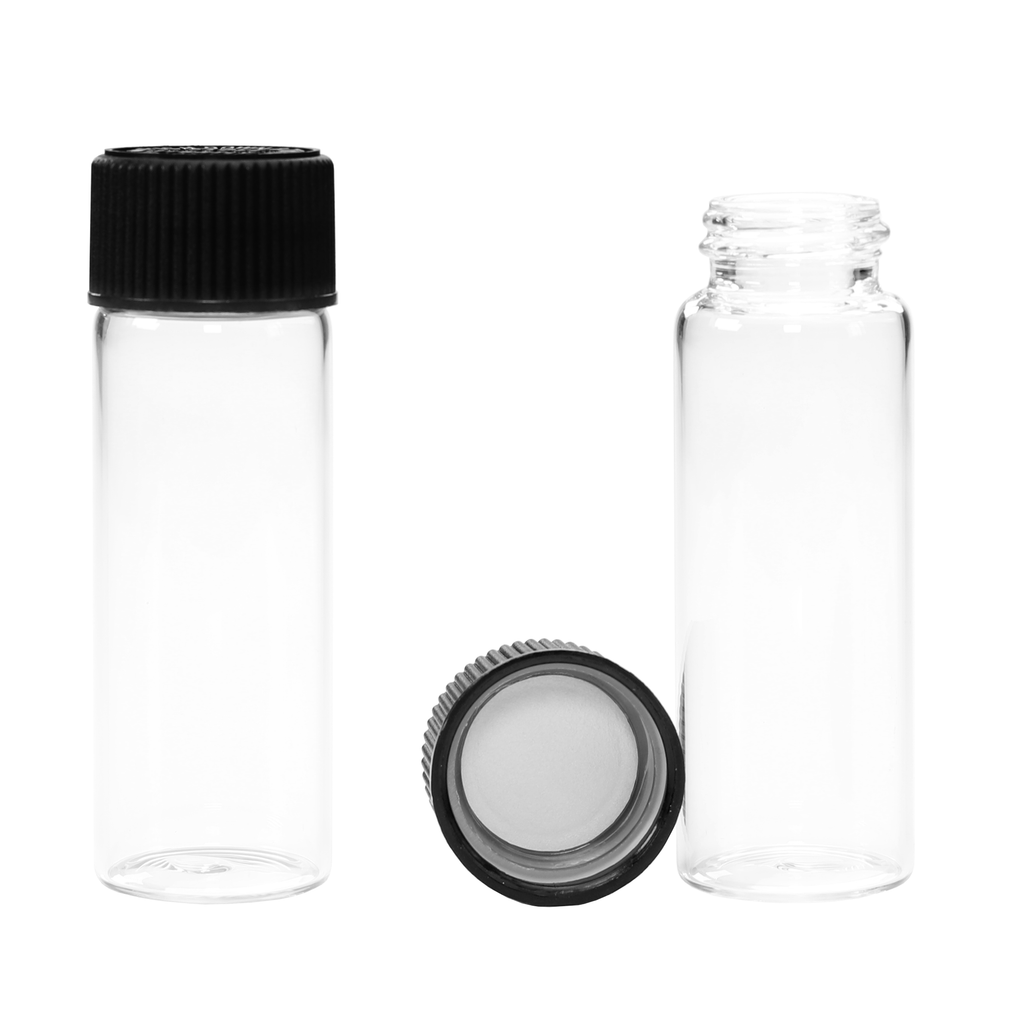 71mm Clear Glass Child Resistant Pre Roll Tubes - Black Cap - (20 qty.